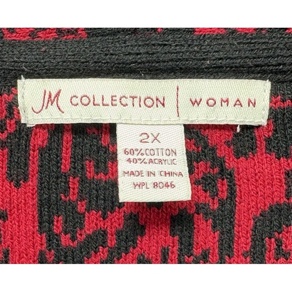 JM Collections Womens 2X Cardigan Sweater Blazer Red Black V Neck Old Money - Picture 4 of 10